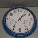 JENLYSTIME 16 Inch Blue Vintage Waterproof Indoor/Outdoor wall Clock with Thermometer & Hygrometer, Large Numerals & Silent Sweep Movement - Ideal for Porch, Garden, Pool, Bathroom