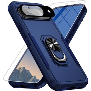 For Google Pixel 9 Case [15 FT Military Grade Drop Protection] with Screen Protector & Lens Protector Heavy-Duty Shockproof Kickstand Case for Pixel 9 (Blue)