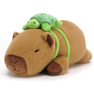 SQEQE Weighted Stuffed Animals Capybara Plush, Weighted Capybara Stuffed Animals with Turtle Backpack, Soft Pillow Toy for Kids Adults, Birthday Present & Valentines Gifts 9.8 Inch, 0.8 Lb