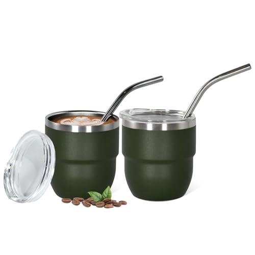 CHLJAR 4oz Stackable Cup, Vacuum Insulated Espresso Cup Set of 2, Espresso Shot Glass for Coffee, Double Wall Stainless Steel Mini Tumbler Shot Glasses with Straw and Lid