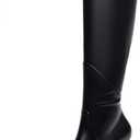 Coutgo Womens Knee High Boots Square Toe Chunky Block Heel Side Zipper Faux Suede Long Boots Fall Winter Shoes (8, Cool Black)