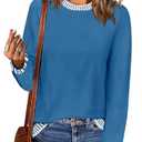 PrinStory Women's 2024 Fall Fashion Sweaters Crewneck Long Sleeve Casual Knit Pullover Tops with Side Slits Winter Outfits Clothes Solid Blue US Medium