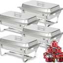 Alpha Living 4 Pack 8QT Chafing Dish Full Set with 8 Pack DEG Chafing Fuel Stainless Steel Catering Chafer with Lids, Pans & Fuel Buffet Food Warmers for Parties, Events & Weddings
