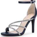 Allegra K Women's Open Toe Rhinestone Strappy Ankle Strap Stiletto Heels Navy Blue Sandals 7 M US