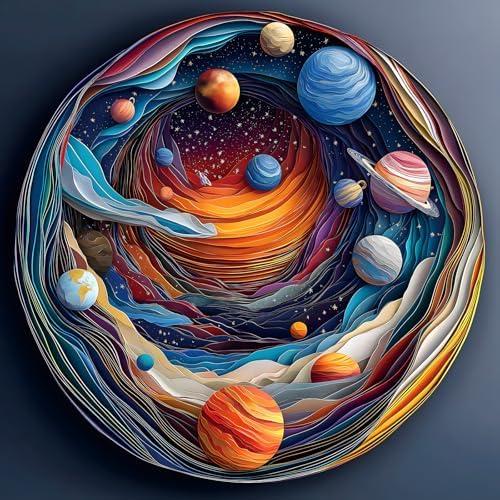 500 Piece Puzzles for Adults Clearance, Mysterious 3D Stereoscopic Cosmic Planets Puzzle for Impossible Challenge Art Jigsaw Puzzles, for Gifts Party Games Family Fun, 20 * 20 Inch Dust-Free Puzzle