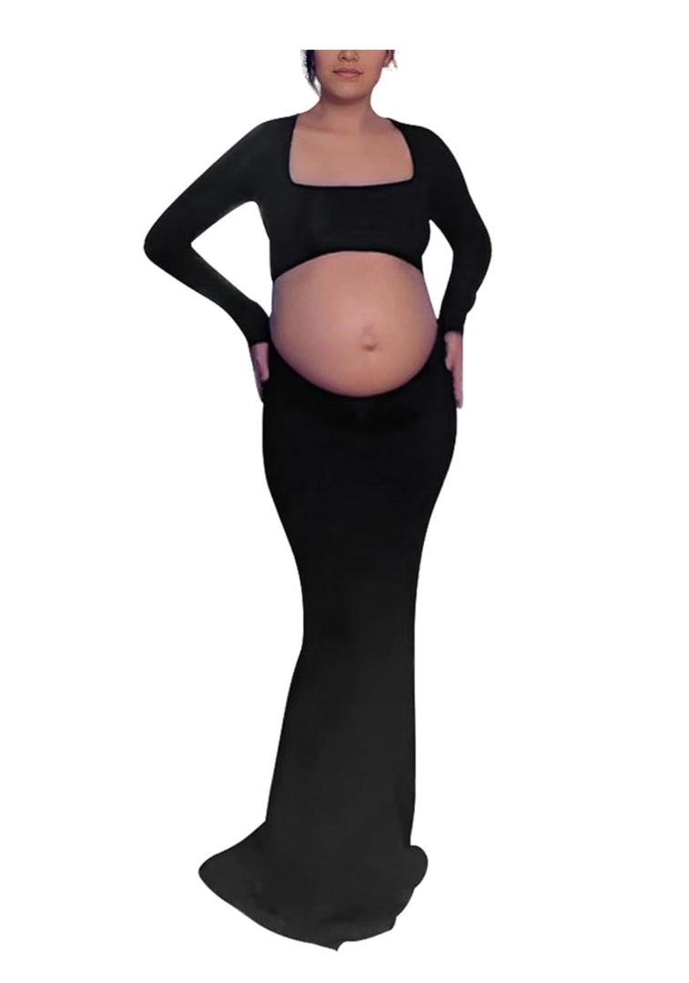Bhome Maternity Photoshoot Dress Long Sleeve Sexy Cut-Out Backless Maternity Maxi Gown Photography Outfits Size XL