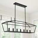 MELUCEE 7-Light Dining Room Light Fixtures Over Table, Farmhouse Chandelier Light Fixture Black Industrial Linear Pendant Lights Kitchen Island Candle Lantern Chandelier, E12 Base (36.3 inches)