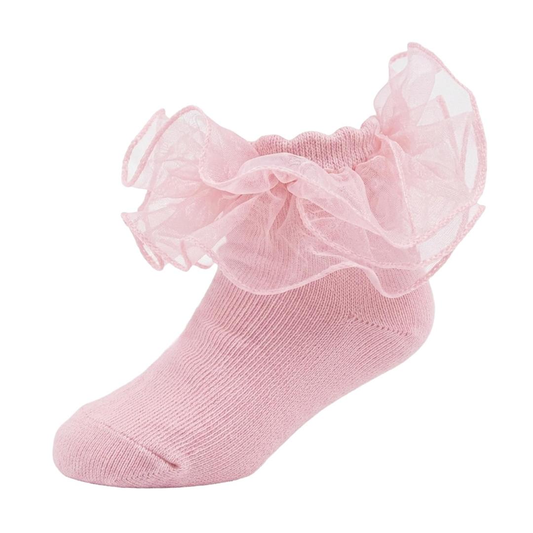 MKYSZLT 1Pack Ruffle Socks for Girls Cute Double Lace Fluffy Frilly Dress Socks Soft Cotton Fancy Sock for Toddler Little Kid (US, Age, 6 Years, 8 Years, Pink) (Pink)