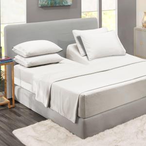 Clara Clark Flex Top King Sheets, 6 Piece Set - Hotel Luxury Sheets for Top Split King Bed, Super Soft Bedding Set, Head Split King White