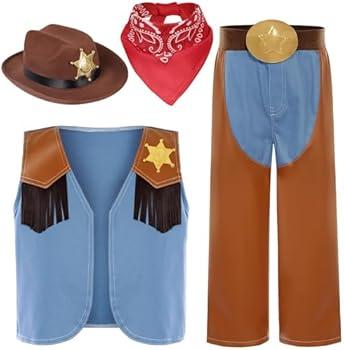 Gorkonpy Cowboy Costume for Boys Kids Toddler Cowboy Outfit with Cowboy Hat Halloween Party Dress Up Large