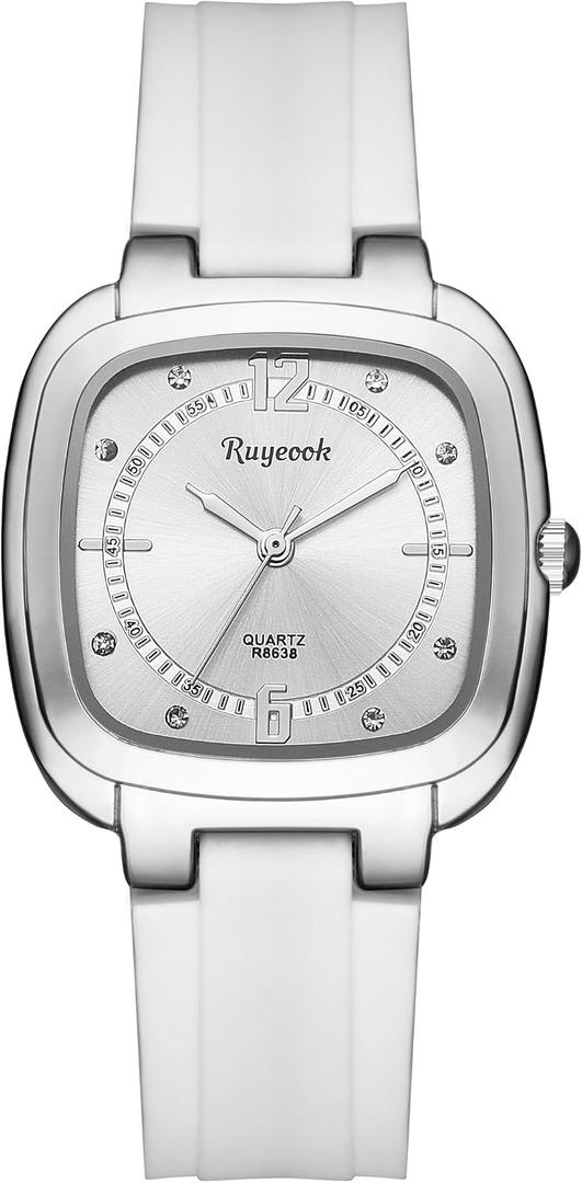 Women's Square Watch, Silicone Band, Waterproof Casual Dress Quartz Wristwatch for Nurse Female Ladies