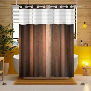 Azppsad No Hook Orange Copper Shower Curtain with Snap in Liner, Abstract Vintage Stripe Bathroom Decor, Waterproof Fabric with See Through Top Window Open Grommet Bath Curtain, 71x74 Inch