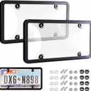 License Plate Protector 2 Pack, ABS Clear Car Plate Cover with Rust-Proof Black Frame, Universal Fit Licence Plate Protectors for All Standard Vehicles with Screw Caps Kit (Grey)