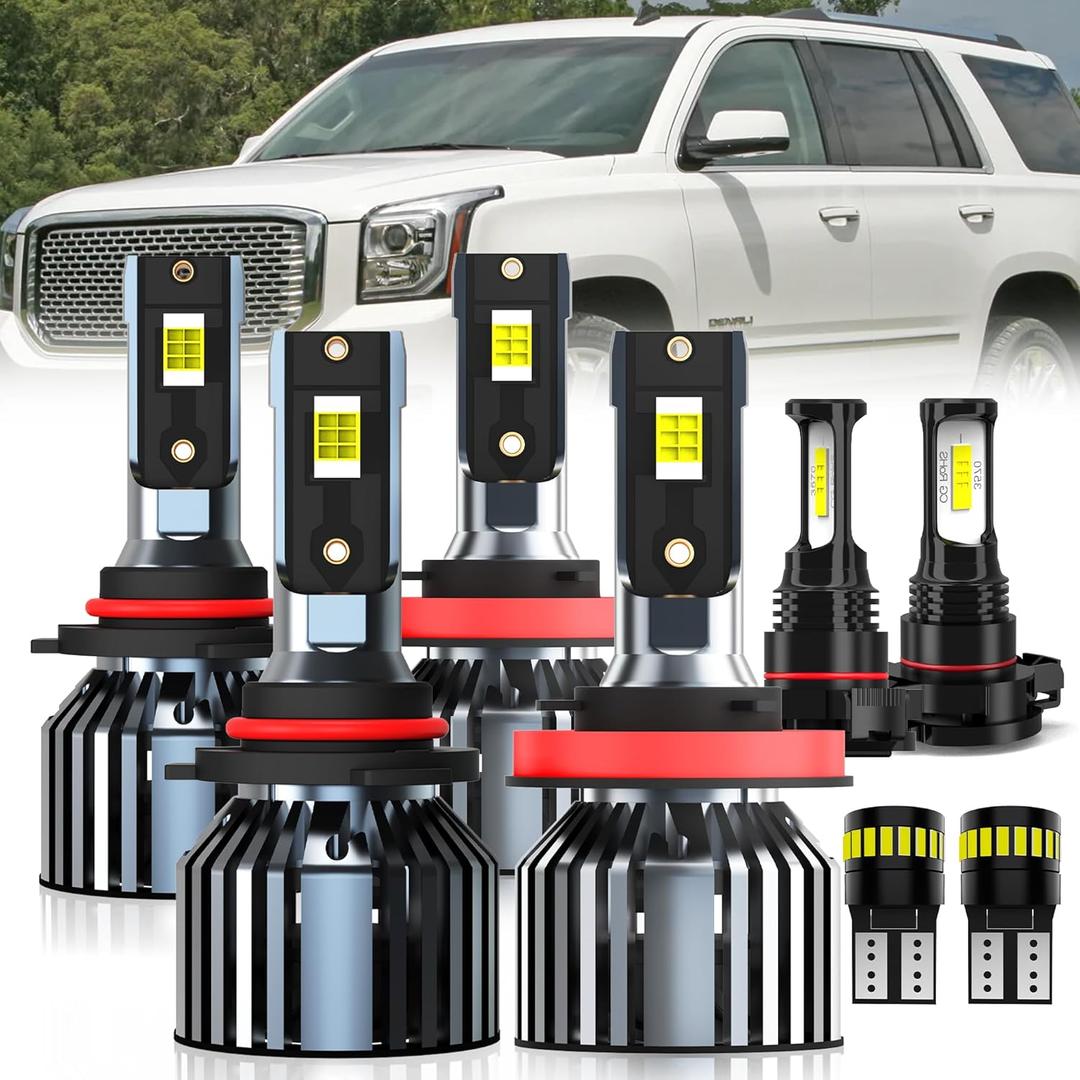 For 2015-2019 GMC Yukon light Bulbs, 9005 High Beam H11 Low Beam H16 Fog Light License Plate Lights Combo, 8PCS