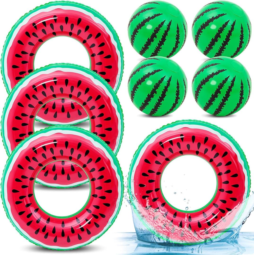 Lewtemi 8 Pcs Fruit Pool Floats Watermelon Swimming Rings Watermelon Beach Balls Inflatable Pool Floaties Inflatable Tubes Floaties Toys Hawaiian Beach Summer Tropical Party for Adult