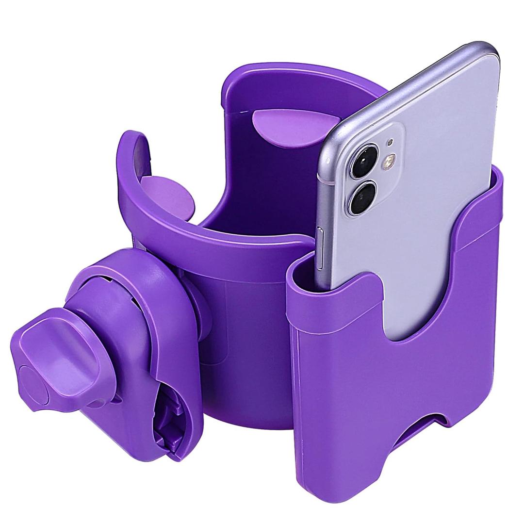 Suranew Adjustable Stroller Cup Holder with Phone Holder for Baby Stroller for Family Members, Walker Purple