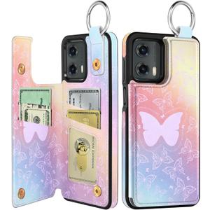 Shorogyt for Moto G 5G 2024 Wallet Case with Card Holder - Designer Colorful Butterfly Pattern Kickstand Magnetic Clasp Back Flip Folio Leather Phone Cases for Women Men Girls for Moto G 5G 2024 (for Motorola Moto G 5G 2024)