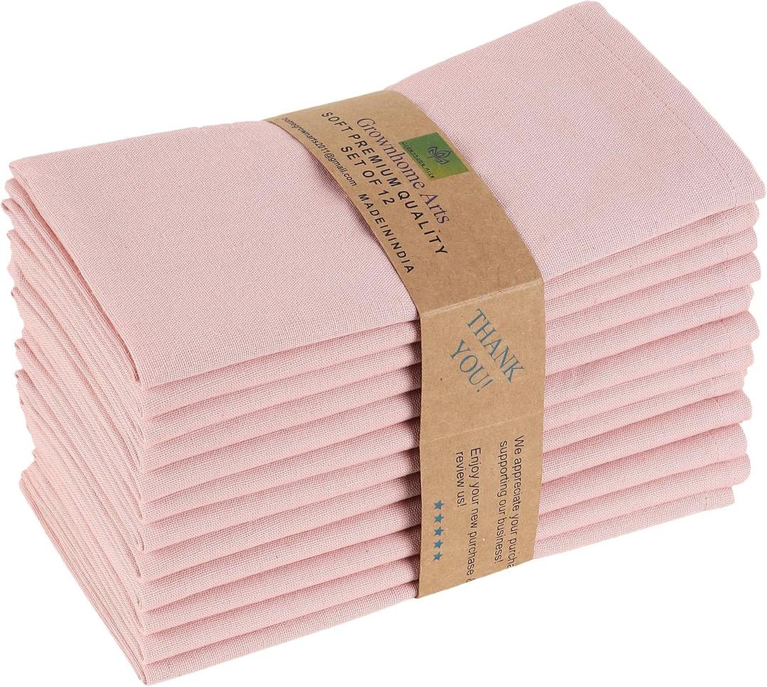 85% Cotton 15% Linen Dinner Cloth Set of 12 Napkins for Everyday Use Over Sized Easter Special Mitered Corners Napkins,Pre Shrunk Good Absorbency Ultra Soft Quality18x18 in Blush Pink