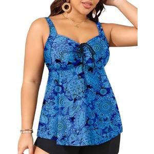 Aqua Eve Women Plus Size Tankini Top Only Flowy Swimsuit Top Loose Fit Bathing Suit No Bottom 16W, Paisley 