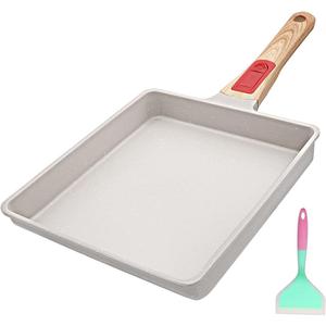 AIKENBBKK Nonstick Tamagoyaki Pan Large, Japanese Omelette Square Egg Pan Nonstick, Detachable Handle, PFAS & PFOA-Free, Oven Safe, 9" x 8.2" (White)