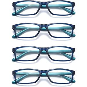 Reading Glasses Blue Light Blocking for Men Women,Rectangular Frame Computer Readers with Spring Hinge