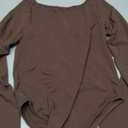 OQQ Bodysuits for Women Boatneck Long Sleeve Basic Stretch Classic-Fit Tops Sexy Bodysuit Dark brown, S