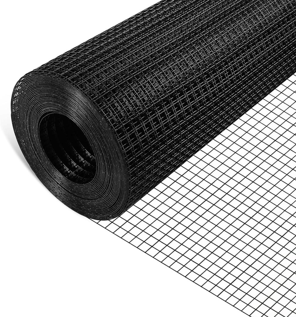 TUSON Black Hardware Cloth 1/2 inch 16 inch x 50 Foot 19 Gauge - Black Vinyl Coated Welded Wire Mesh Roll Chicken Wire Fencing Garden Fence Tree Guard Hardware Mesh Wire Fence Roll