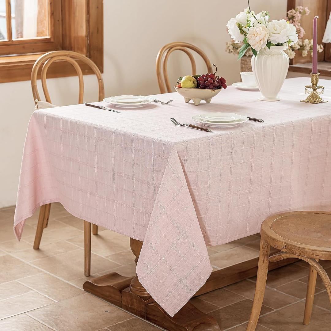 Laolitou Light Pink Embroidered Grid Tablecloth,Wrinkle Resistant,60"x120"