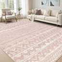 9x12 Area Rug for Living Room, Washable Non-Slip Large Area Rug, Indoor Floor Carpet Low Pile Soft Boho Farmhouse Rug for Bedroom Dining Room Lotus Pink9x12