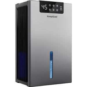 KeepGlad Dehumidifier, 98OZ Dehumidifiers for Home(1000sq.ft), Humidity Display Dehumidifier for Basement Bathroom Bedroom, Auto Shut Off, Washable Filter, Drain Hose, Timer, 7 Ambient Lights, Gray