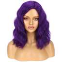 BERON Purple Short Wig Women Girls Curly Wavy False Hair Wigs Body Costume Cosplay Daily Party Heat Resistant Synthetic Wigs