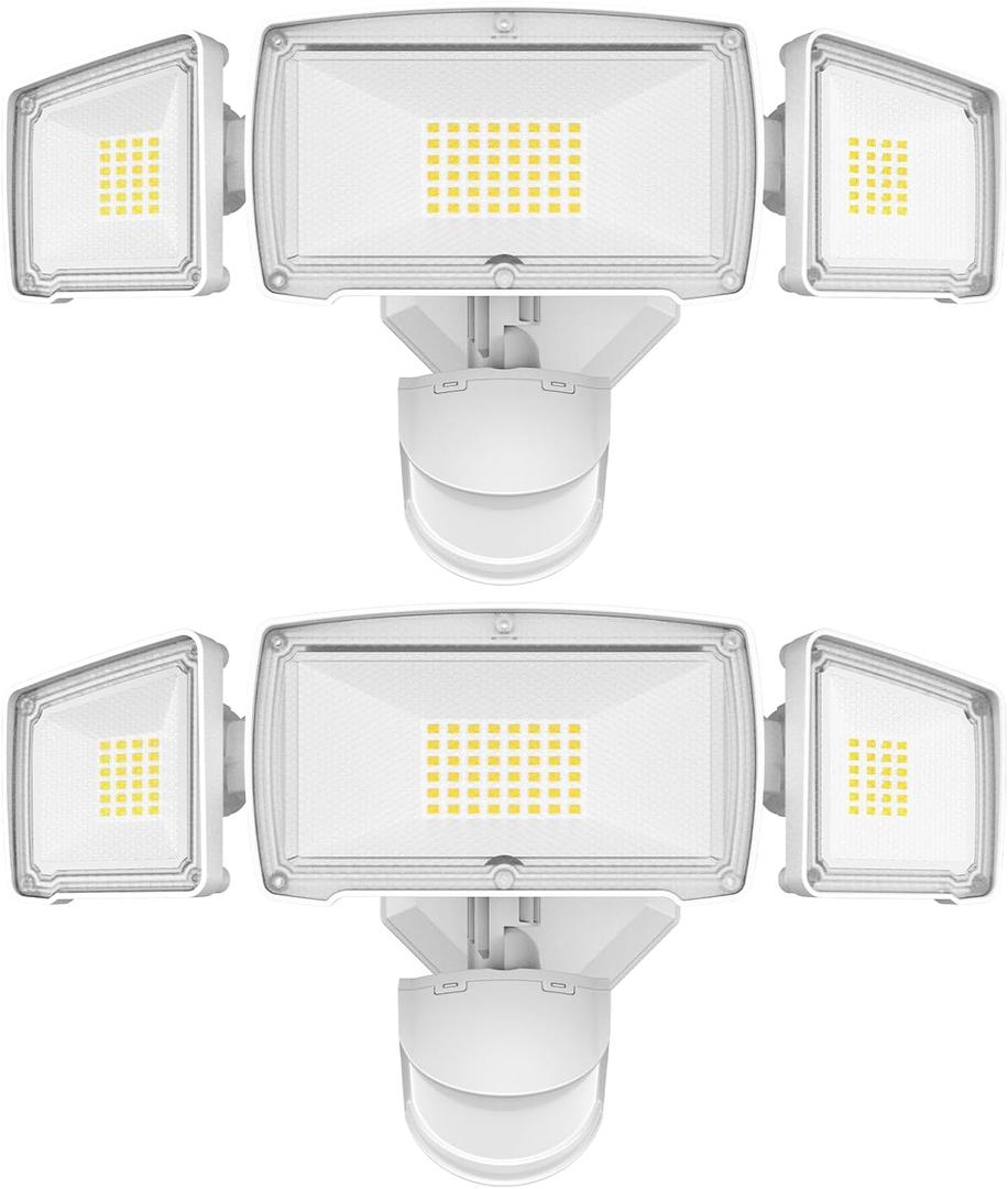 HGGH Motion Sensor Outdoor Lights  Flood Lights Outdoor Security Light, LED Floodlights IP65 Waterproof 6000K 38W 4200LM with 3 Adjustable Heads, Exterior Light for House, Backyard, Porch (2pack, White)