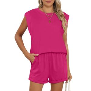 RUBZOOF 2 Piece Outfits for Women Lightweight Matching Lounge Sets Cap Sleeve Top and Elastic Waisted Shorts, Medium