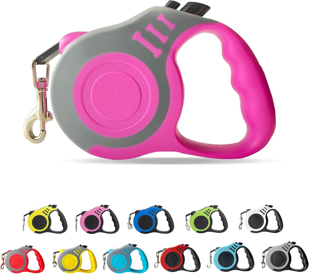 Retractable Dog Leash Automatic Telescopic Tractor Dog Tape, Pet Tape 10/16 FT Durable and Convenient, with Non-Slip Handle, Suitable for Small and Medium-Sized Dogs (Gray Pink)