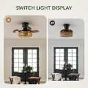 28'' Retractable Ceiling Fan with Lights and Remote, Flush Mount Small Caged Ceiling Fan Farmhouse Boho Fandelier Invisible Blades 6 Wind Speed for Kids Room Bedroom Kitchen Dining Room, 28in