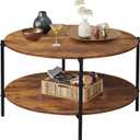 WLIVE Round Coffee Table, 32.6" Small Coffee Table with Storage Shelf, 2-Tier Circle Wood Center Table for Living Room, Apartment, Rustic Brown