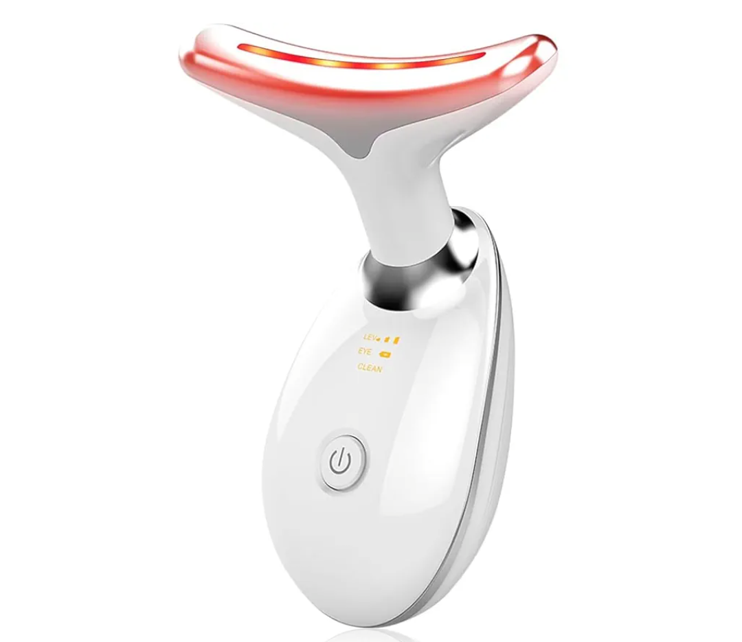 Face Light Therapy Device, Based on Triple Action LED, Thermal, and Vibration Technologies, Face and Neck Beauty Device with 7 Color LED for Home Use, Improve Skin(Glossy White)