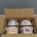 Ceramic Bowl with Lid: Microwave Safe Soup Containers Set of 4 for Meal Prep, Cereal, Salad, Picnic, Camping, Office Lunch, Kitchen Food Storage - 5 Inch, 20 oz, Design B