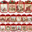 Jingmore 12 Pcs Christmas Pot Holders with Pocket Xmas Retro Pot Holders for Kitchen Winter Hot Pads Oven Mitts Cookie Bag Cute Heat Resistant Farmhouse Oven Gloves Baking Cooking
