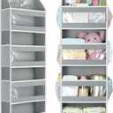 Yecaye 5 Tier 1Pc Over the Door Organizer, Stuffed Animal Storage with Clear PVC Windows, Door Organizer Hanging for Bedroom Nursery Closet Dorm Room Laundry Pantry Bathroom, Grey