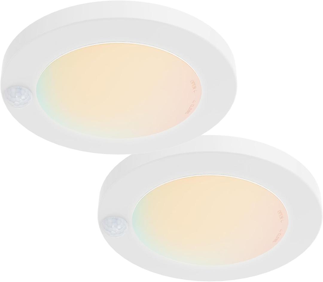 ZAGO LED 6" 120 Volts Closet Light Wired, PIR Motion Sensor Ceiling Disc Light for Closet, Laundry, Garage, Pantry, Wet Location, ETL, White (5CCT-White-2 Packs)