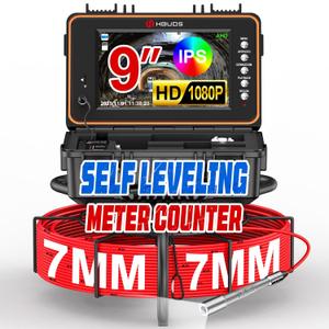 Sewer Camera, Self Leveling Drain Camera 200ft with Meter Counter, 7mm Thick Cable, 9" HD Screen 1080P Plumbing Cameras Snake with Light, 5100mAh Battery Duct Pipe Video Inspection Cam DVR 32GB