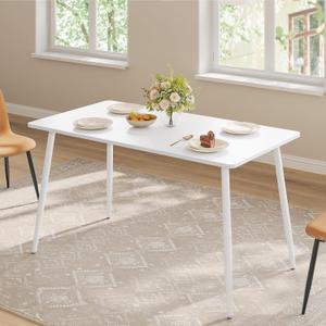 VASAGLE 55.1" Dining Table for 4-6 People, Modern Kitchen Table, Heat-Resistant Tabletop, Quick Assembly, for Dining Room, Snow White, Island Collection UKDT100W101S