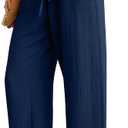 IWOLLENCE Women's Wide Leg Pants with Pockets High Waist Adjustable Knot Loose Casual Trousers Business Work Casual Pants (Blue, L)