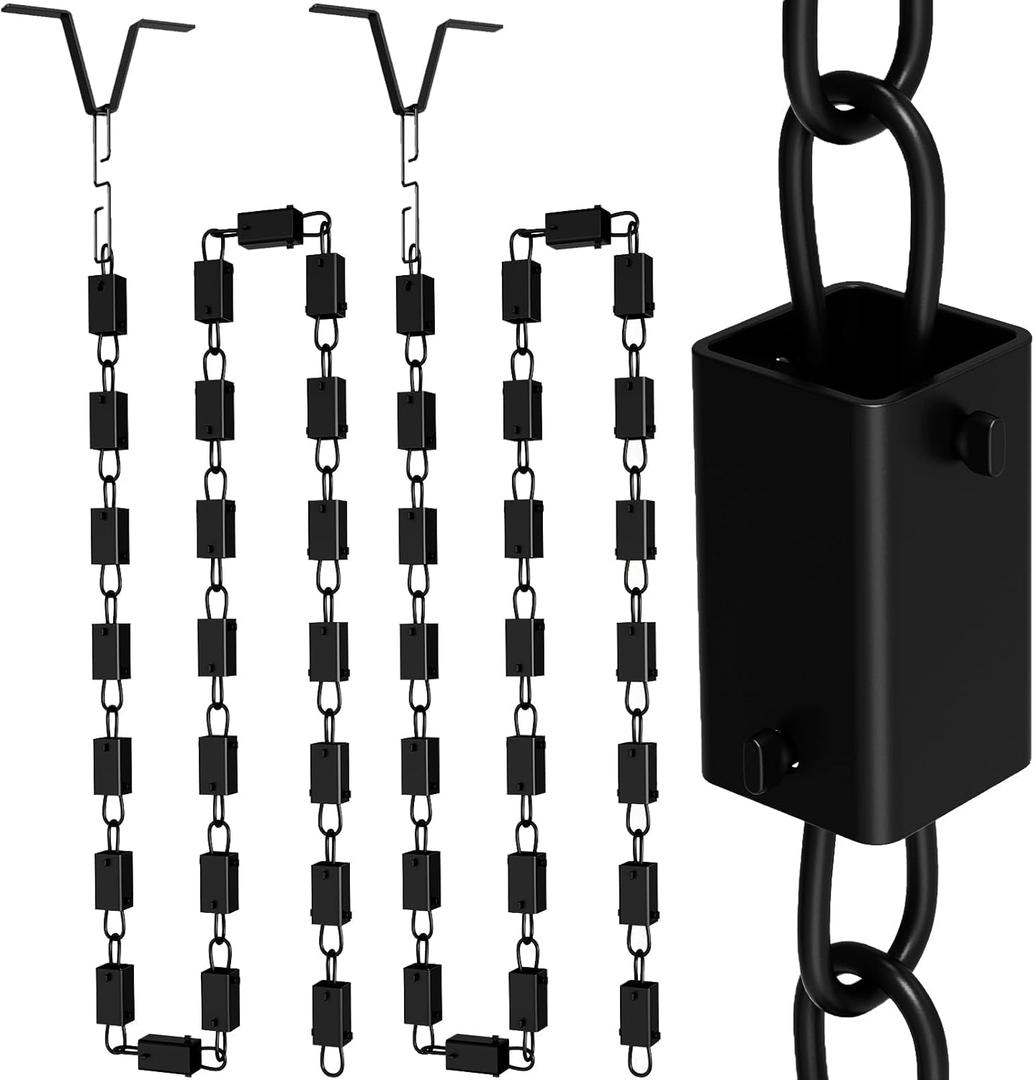 2Pcs Square Rain Chain, Black Rain Chains for Gutters 8.5 FT, Durable Black Powder-Coated Aluminum, Rain Chains for Outside, Adjustable Rain Catcher Chain, Premium Rain Chains for Gutters
