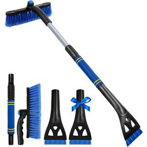 34" Extendable Ice Scrapers for Car Windshield 2-in-1 Snow Brush for Car Snow Scraper for Car Snow Scraper and Drush with Ergonomic Foam Grip for Cars, Trucks, SUVs with 360° Pivoting Brush Head Blue