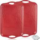 Extra Large Serving Tray with Handles, 20x13 inch, Set of 2 Melamine Platters for Serving Food, Turkey, Cookie, Rectangular Trays for Eating, Raised Dots Matt Finished, Dishwasher Safe, Red