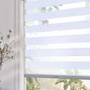 Persilux Blackout Cordless Zebra Blinds for Indoor Windows, Sheer Shades, with Upgraded Cassette, Dual Layers Light Control for Day and Night for Bedroom, Easy to Install (34.5" Wx64 H, Light Grey)