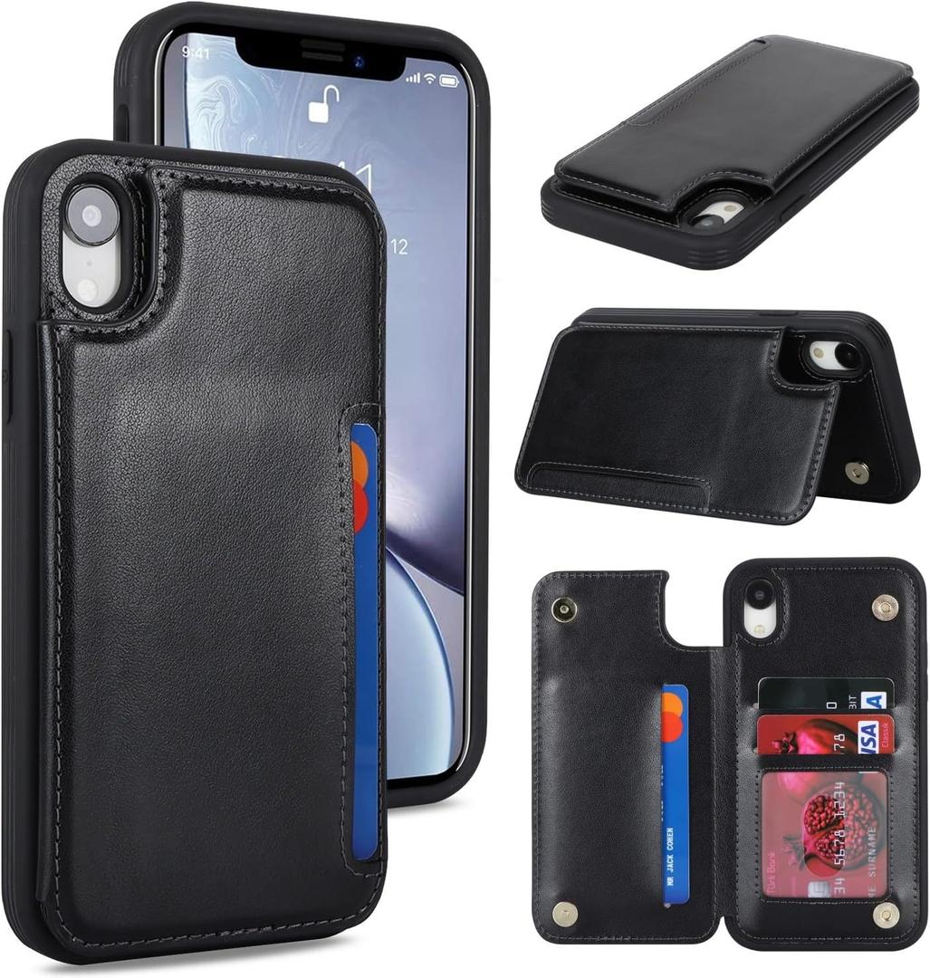 iCoverCase Compatible with iPhone XR Case with Card Holder, Wallet Phone Case for Women Men RFID Blocking PU Leather Protective Case 6.1 Inch (Black)