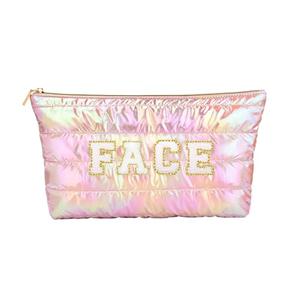 Hiroyuki Iridescent Makeup Bag, 14 inches Cosmetic Bag, Large Capacity Travel Pouch (Face, pink)